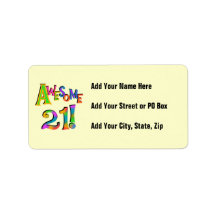 Awesome 21 Birthday T-shirts and Gifts Address Label