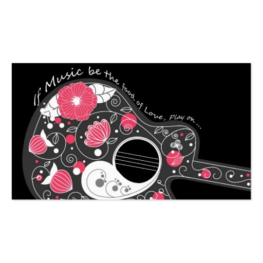 Awesome cool cute trendy girly flowers guitar business card template (front side)