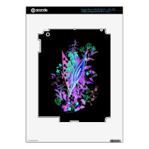 Awesome Neon Floral Design on Black Decal For iPad 3