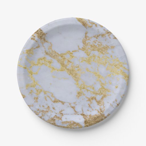 Awesome trendy modern faux gold glitter marble paper plate Zazzle