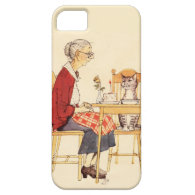 Awesome Vintage Cat and Woman Sitting for Dinner iPhone 5 Cover