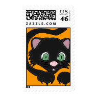 AX- Funny Black Cat Postage Stamps stamp