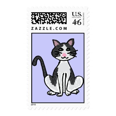 AY- Funny Grey and White Cat Postage Stamps by inspirationrocks