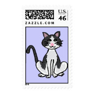 AY- Funny Grey and White cate Postage Stamps stamp