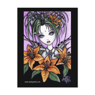 "Ayla" Gothic Tiger Lilly Fairy Postcard by mykajelina