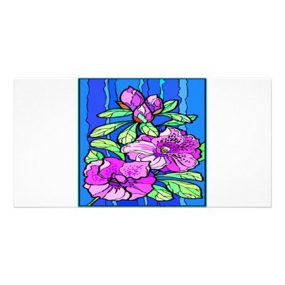 Azalea Flowers Stained Glass Picture Card by Mustang_Lady
