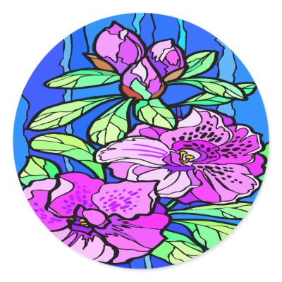 Azalea Flowers Stained Glass Sticker by Mustang_Lady