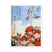 Azaleas and Sparrow, Katsushika Hokusai Postcard