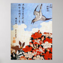 Azaleas and Sparrow, Katsushika Hokusai Posters