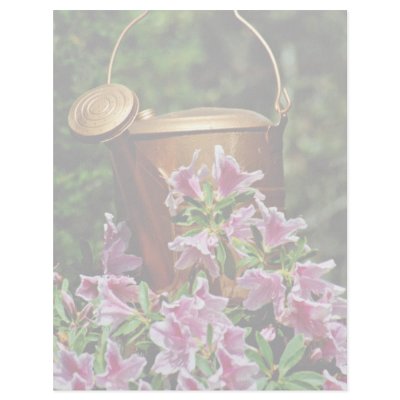 Azaleas and watering can  flowers letterhead by blueyellowtube