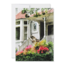 Azaleas by Porch With Wicker Chair Personalized Invites