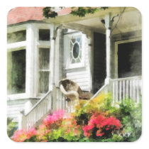 Azaleas by Porch With Wicker Chair Square Sticker
