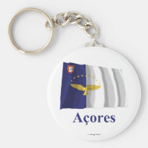 Azores Waving Flag with Name in Portuguese Keychain