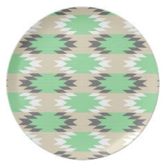 Aztec Andes Tribal Green Gray Native American Dinner Plate