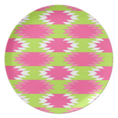 Aztec Andes Tribal Hot Pink Lime Green Pattern Dinner Plates