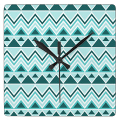 Aztec Andes Tribal Mountains Triangles Chevrons Square Wall Clocks