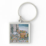 Aztec artisans dyeing feathers keychain