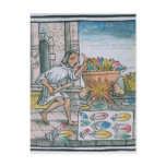 Aztec artisans dyeing feathers post card