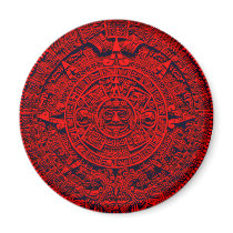 Aztec Calendar - red Fridge Magnets