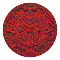 Aztec Calendar - red Round Sticker