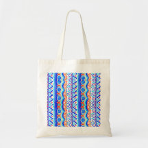 Aztec Colourful Blue Orange And White Pattern Canvas Bags