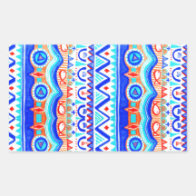 Aztec Colourful Blue Orange And White Pattern Rectangular Sticker