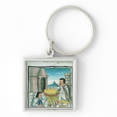 Aztec feather artisans at work keychain by bridgemanart