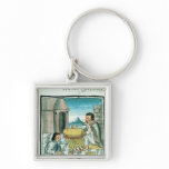 Aztec feather artisans at work keychains