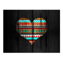 heart, aztec, pattern, wood, love, fashion, vintage, cool, art, funny, like, monogram, illustration, floral, black, trendy, classy, tribal, mayan, unique, original, best, postcard, Cartão postal com design gráfico personalizado