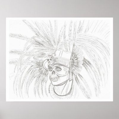 aztec/ mayan skull warrior print by pinturin_americo