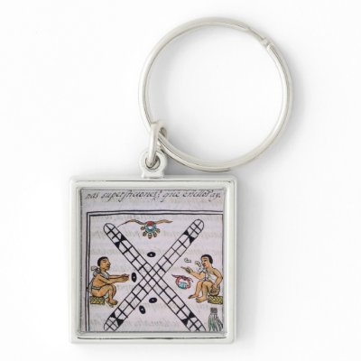 Aztec men gambling Patoli Key Chain by bridgemanart
