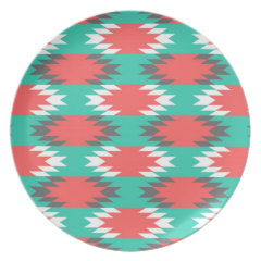 Aztec Native American Turquoise and Pink Pattern Dinner Plates