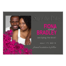 Aztec Paisley Photo Save the Date fuschia Personalized Invite