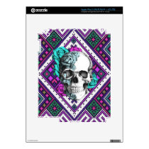 Aztec Rose skull on tribal pixel pattern. skins
