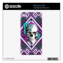 Aztec Rose skull on tribal pixel pattern. skins