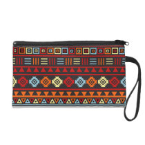 Aztec Style Ptn (panel) - Orange Red Yellow & Blk Wristlet