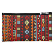 Aztec Style Ptn (v) - Orange Yellow Blue Red & Blk Makeup Bags