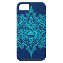 Aztec Sun Mask, Blue iPhone 5 Cases