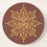 Aztec Sun Mask – Golden Red Drink Coasters