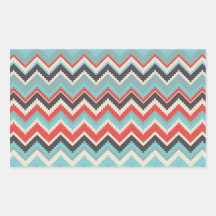 Aztec Tribal Chevron Zig Zag Pattern Red Blue Gray Rectangular Sticker