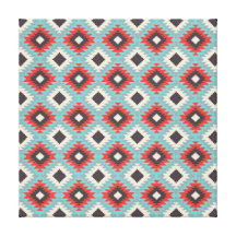 Aztec Tribal Native American Red Blue Pattern Gift Gallery Wrapped Canvas