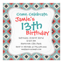 Aztec Tribal Native American Red Blue Pattern Gift Invitations