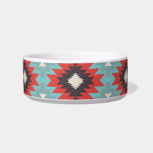 Aztec Tribal Native American Red Blue Pattern Gift Pet Bowl