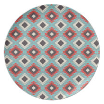 Aztec Tribal Native American Red Blue Pattern Gift Party Plates