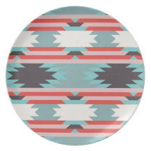 Aztec Tribal Pattern Native American Red Blue Dinner Plate