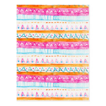 Aztec tribal watercolor pattern pink blue paint postcards