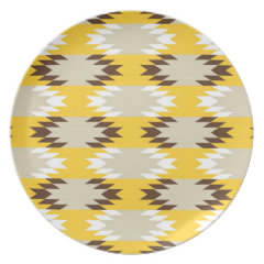 Aztec Tribal Yellow Brown Native American Designs Dinner Plates