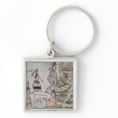 Aztecs consulting and following a map keychains by bridgemanart