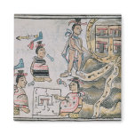 Aztecs consulting and following a map fridge magnet