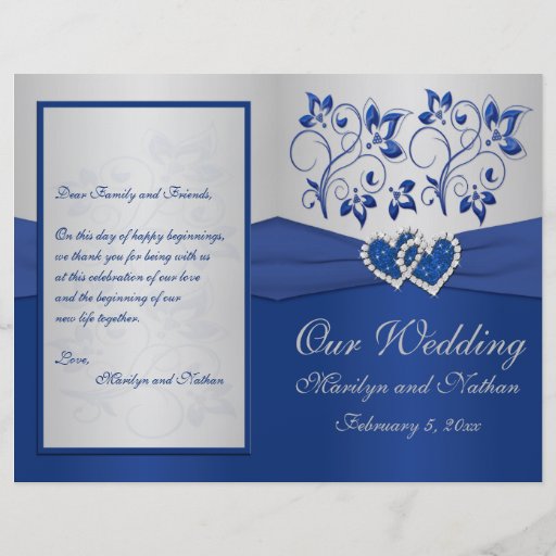 Azul real y programa floral de plata del boda flyer personalizado